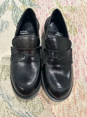 New Jeffrey Campbell Black Leather Penny Loafers Women’s size 6